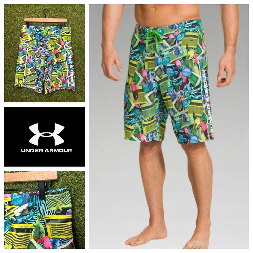 Under Armour‎ Heat Gear Loose Fit Board Shorts Tropical Print Stretch Size 30